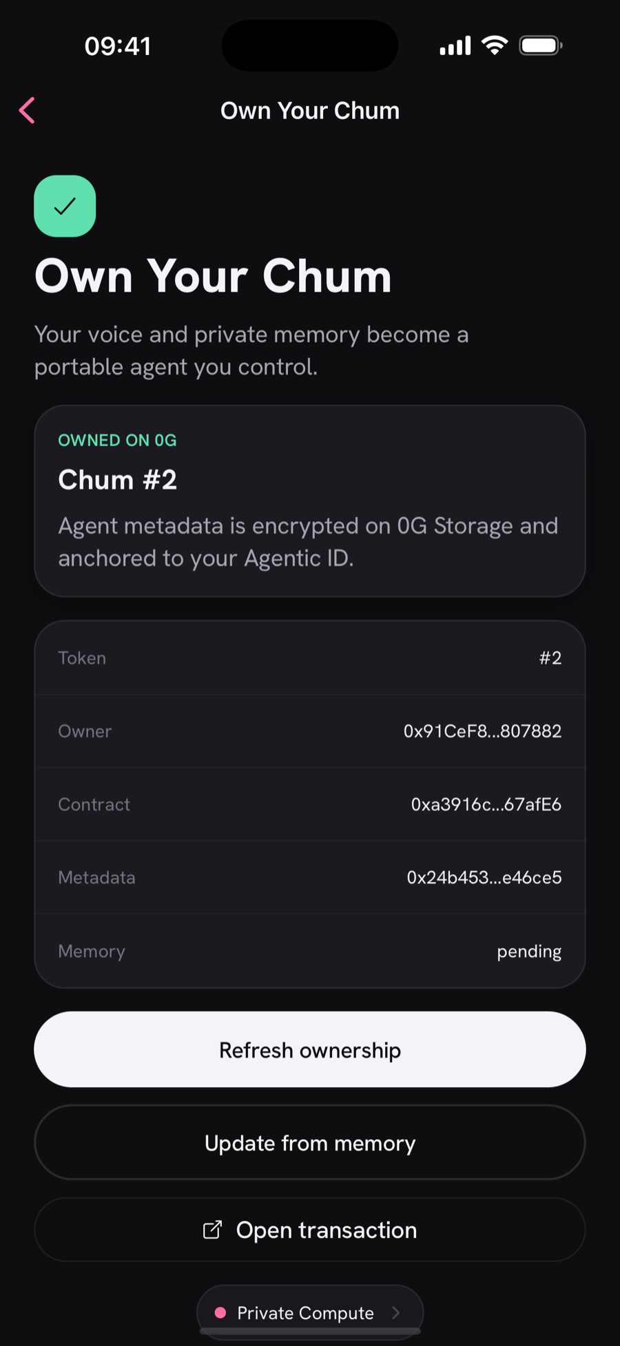 Own Your Chum, on-chain ownership card